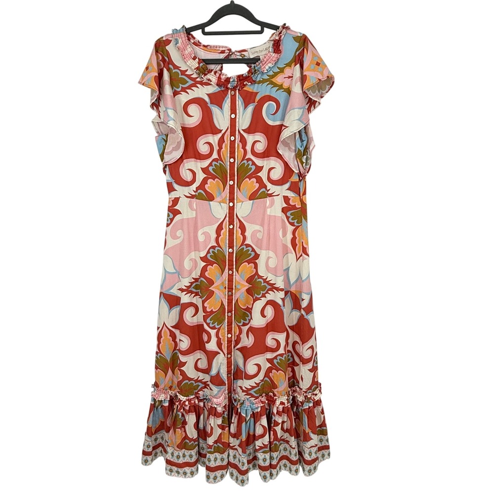 Love the Label Midi Dress Womens M Multicolor Excellent Boho Ruffle Cotton